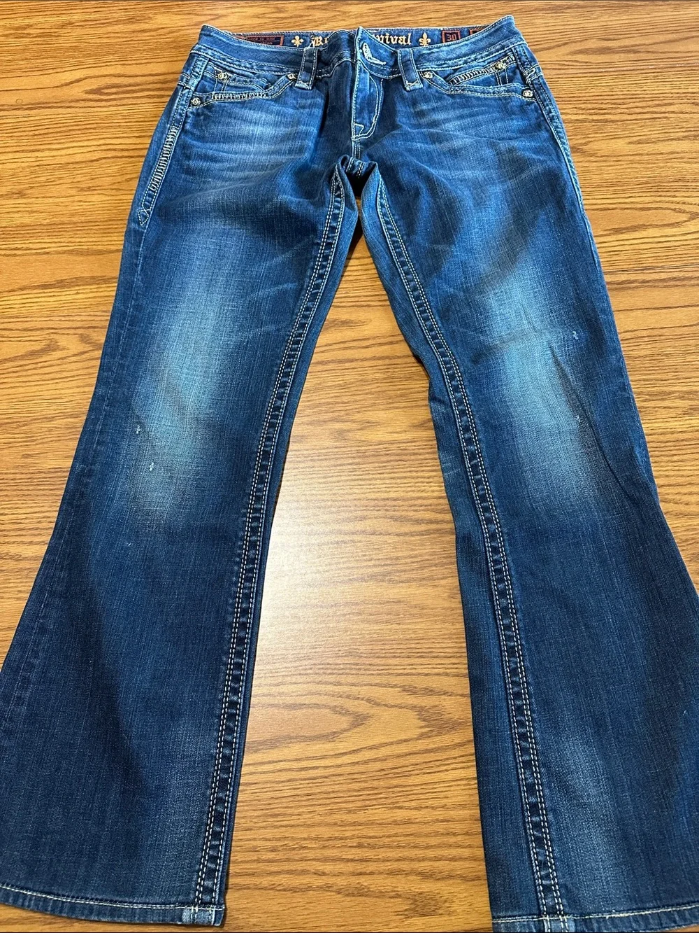 Rock Revival Women's Dark Blue Denim Boot Cut Jeans with Embroidered Pocket - Picture 3 of 7